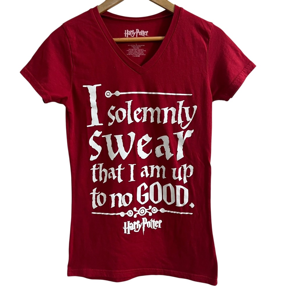 Harry Potter Marauders Map Graphic Tee Red V-Neck Shirt Womens Large
